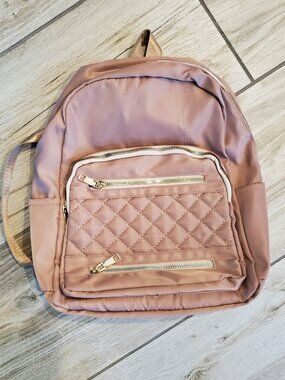 Dusty Rose Quilted Nylon Backpack – Multi-Pocket Travel Bag